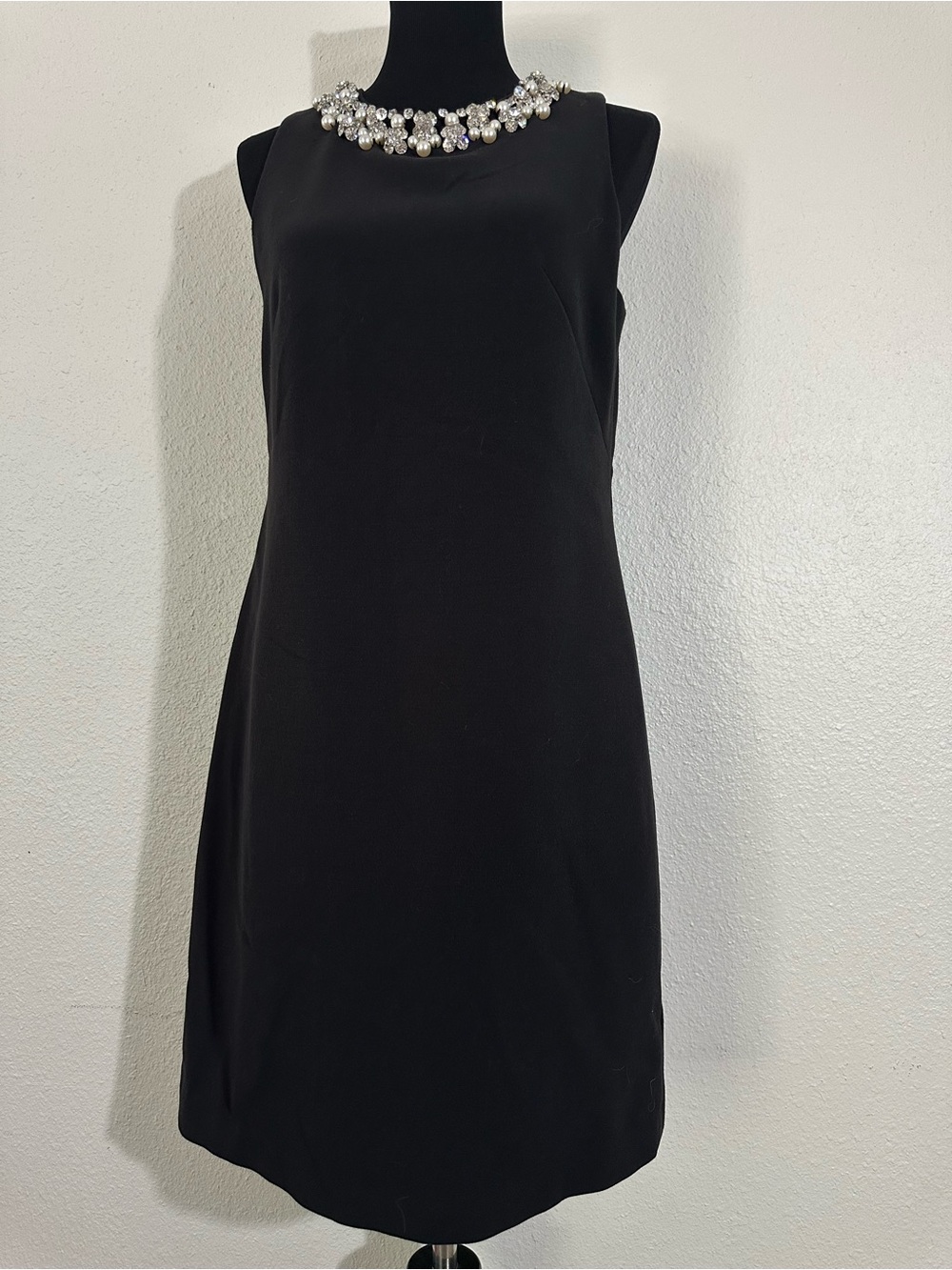 White House Black Market Black Sleeveless Jeweled-Neck Shift Dress